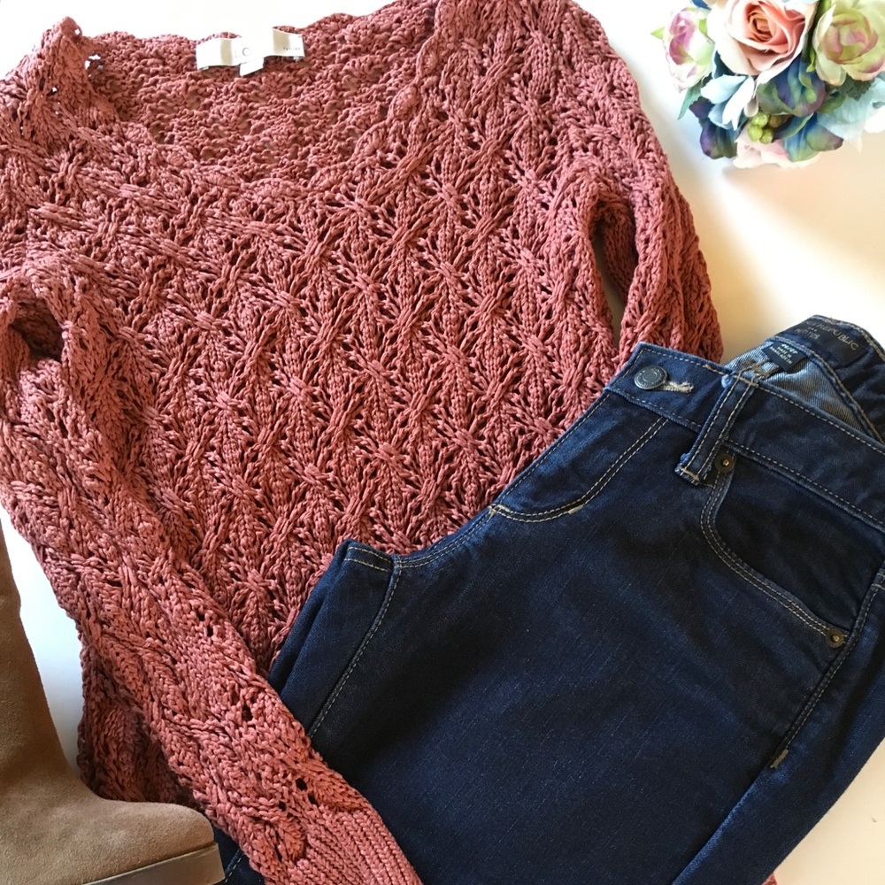 Ann Taylor Loft Rust Crochet Sweater XSP A-1
